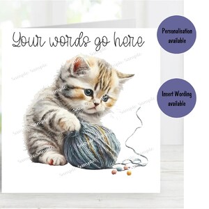 Chaton espiègle n ° 7 . Carte vierge de 15 x 15 cm - Cadeaux et designs Starprint. De la place pour votre propre message à l'intérieur. Peut être personnalisé.