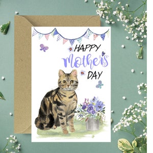 American Tabby Kurzhaar Katze Muttertagskarte (Blank Inside) von Starprint Geschenke und Designs. Leer, um Ihre eigene Nachricht hinein zu schreiben.