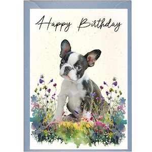Boston Terrier Dog Verjaardagskaart /Notelet (6"x 4") met envelop - Ideaal voor elke gelegenheid. Kan leeg worden gelaten indien gewenst of gepersonaliseerd