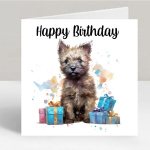 Carte d'anniversaire Cairn Terrier Dog 6 x 6 po. - Cadeaux et designs avec empreintes d'étoiles. De la place pour votre propre message à l'intérieur. Peut être personnalisé.