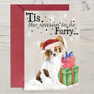 Papillon Dog (4 "x 6") kerstkaart (blanco binnenkant) van Starprint Gifts and Designs. Veel ruimte voor je eigen boodschap binnenin.