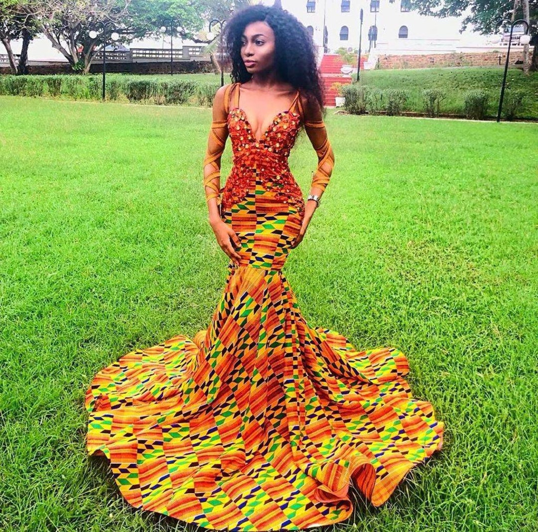 African Print Gown, Ankara Gown for Traditional Wedding, Kente