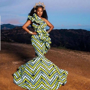 African Print Gown, Ankara gown for traditional wedding, Ankara mermaid Gown, African Fit and Flare grown, African wedding gown, prom gown