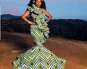 Abito africano stampato, abito Ankara per matrimonio tradizionale, abito sirena Ankara, african fit and flare cresciuto, abito da sposa africano, abito da ballo