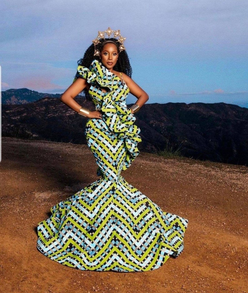 African Print Gown, Ankara gown for traditional wedding, Ankara mermaid Gown, African Fit and Flare grown, African wedding gown, prom gown image 1