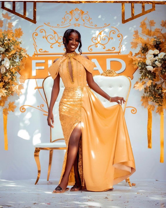 Gold Dress African Couple Outfit Photoshoot Reception - Etsy