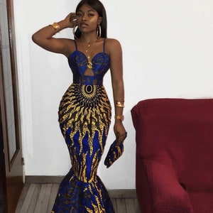 African Print Gown, Ankara gown for traditional wedding, Kente mermaid Gown, African Fit and Flare grown, African wedding gown