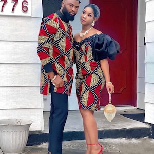 Couple Ankara Set, African Print Couple Outfit, Prom Couple Outfit, African Wedding Outfit for Couple, pre-wedding photoshoot Ankara Outfit