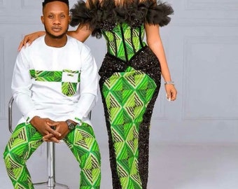 Couple Ankara Set, African Print Couple Outfit, Prom Couple Outfit, African Wedding Outfit for Couple, pre-wedding photoshoot Ankara Outfit
