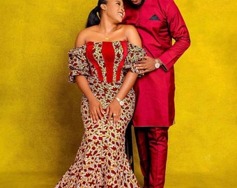 Couple Ankara Set, African Print Couple Outfit, Prom Couple Outfit, African Wedding Outfit for Couple, pre-wedding photoshoot Ankara Outfit