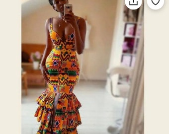 Abito stampa africano, abito Ankara per matrimonio tradizionale, abito sirena Kente, vestibilità africana e Flare cresciuto, abito da sposa africano