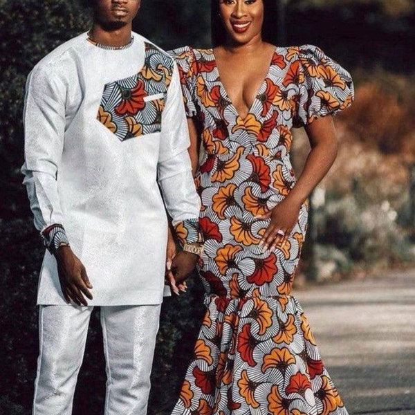 Couple Ankara Set, African Print Couple Outfit, Prom Couple Outfit, African Wedding Outfit for Couple, African Carribean Ankara Outfit