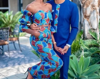 Couple Ankara Set, African Print Couple Outfit, Prom Couple Outfit, African Wedding Outfit for Couple, pre-wedding photoshoot Ankara Outfit