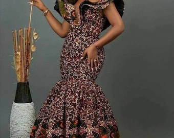 African Print Gown, Ankara gown for traditional wedding, African mermaid Gown, African Fit and Flare grown, African wedding gown