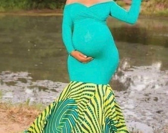 African Print Gown, , African mermaid Gown, Baby shower gown, African wedding gown,Party dress, maternity dress