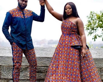 Custom-Made Couple Set, African Print Family Outfit, African Wedding Outfit for Couple, pre-wedding photoshoot Ankara Outfit