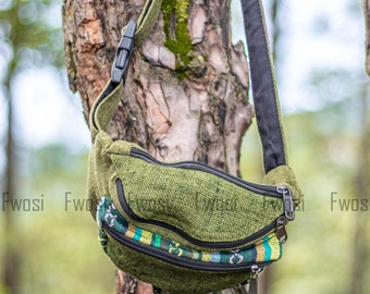 Eco-Friendly Hemp Fanny Pack Hippie Style Belly Bag | Waist Bag for Festival Fanny Pack, Unisex Boho Beach Bag | Rave Bag for Festival Gifts