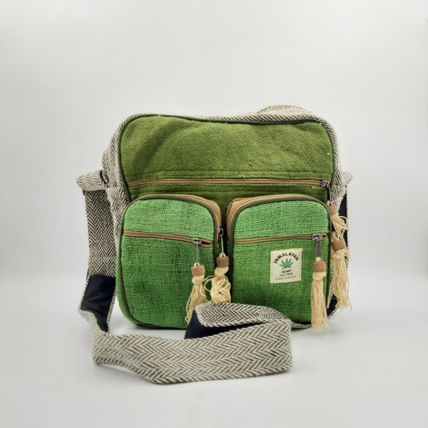 Trendy Handmade Hemp Outdoor Crossbody Bag-Unisex Multipocket Travel Shoulder Bag-Natural and Organic Messenger Bag-Anniversary Gift for Him