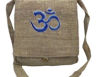 Om Embroidered Crossbody Bag, Uniquely Handmade Eco-friendly Hemp Shoulder Bag | Boho Y2k Travel Festival Bag, Spiritual Bag Gift for Hindu