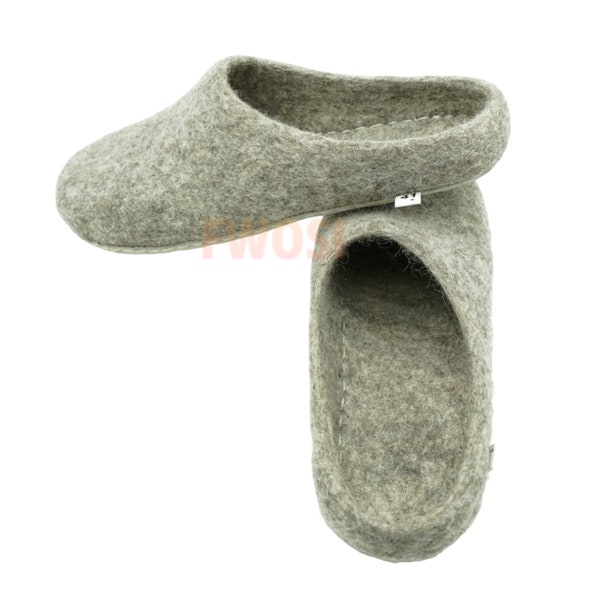 Felt Wool Unisex Slippers Handknitted from Organic Wool with Suede Sole, Comfy Mules for Indoor & Office Use, Anniversary Housewarming Gift