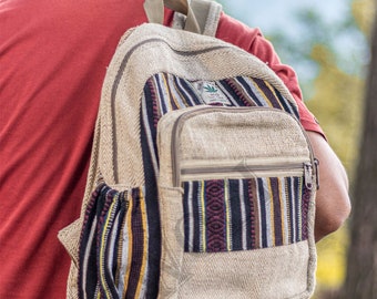 Natural, Vegan and Eco-Friendly Hemp Backpack | Handwoven by Talented Artists from Himalayas of Nepal |Trendy Multipurpose & Multipocket Bag