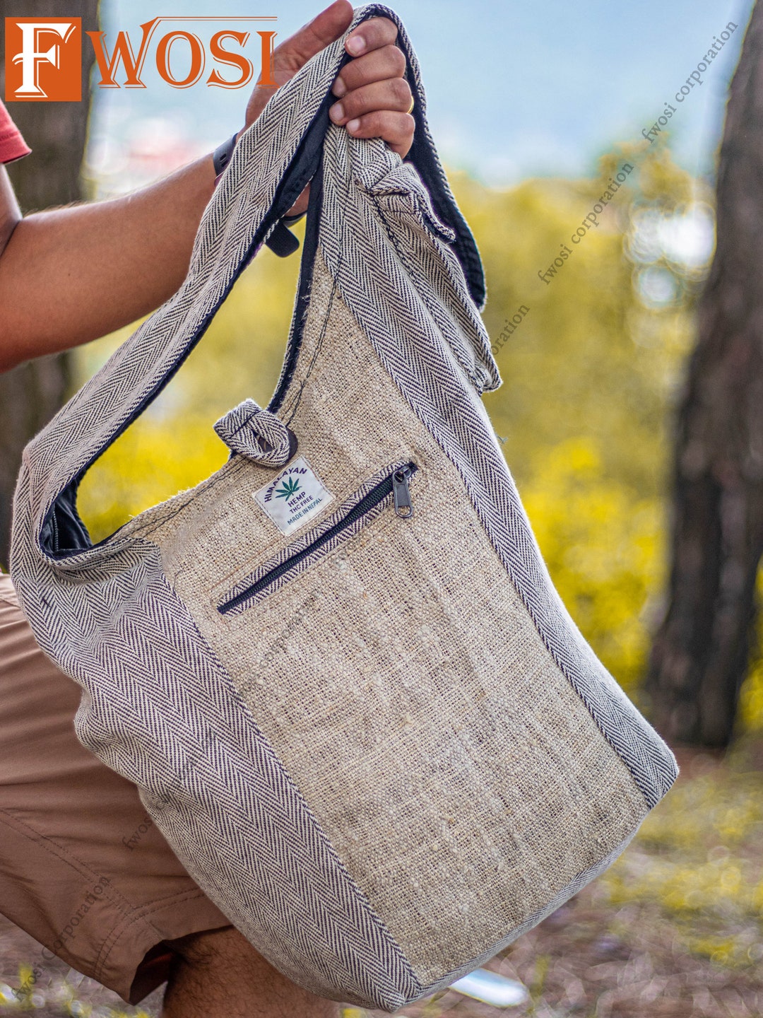 Eco Friendly Hemp Canvas Hobo Bag With Pockets, Durable Corduroy Tote