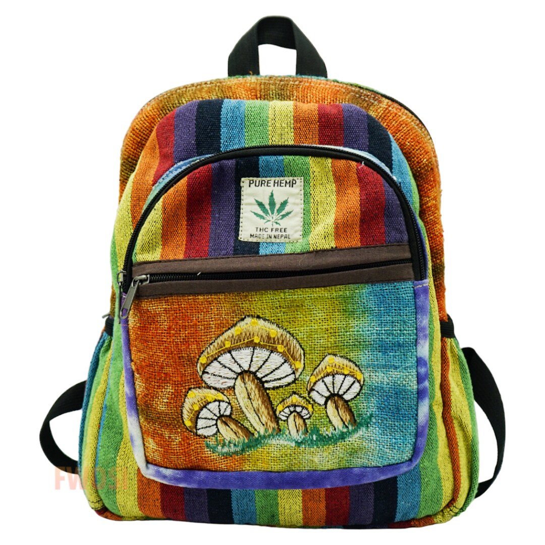 Handmade Trippy Mushroom Hemp Backpack Aesthetic Rainbow Etsy