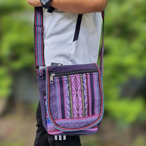 Trendy Unisex Cotton Crossbody Bag-Handloomed Hippie Patchwork Shoulder Bag-Natural Eco-friendly Anniversary Gift For Her-Vegan Gift for Him