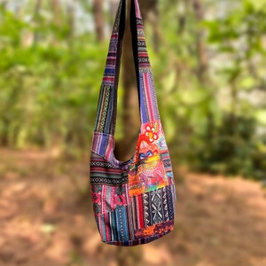 Colorful Patchwork Boho Vegan Shoulder Bag American Style Handmade Multi-Purpose Womens Cross Body Bag Shopping Bag Beach Festival Purse