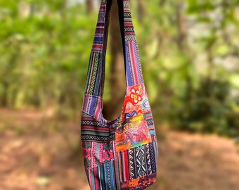 Sac à bandoulière végétalien bohème en patchwork coloré de style américain fait main sac bandoulière polyvalent pour femme sac à provisions sac à main festival de plage