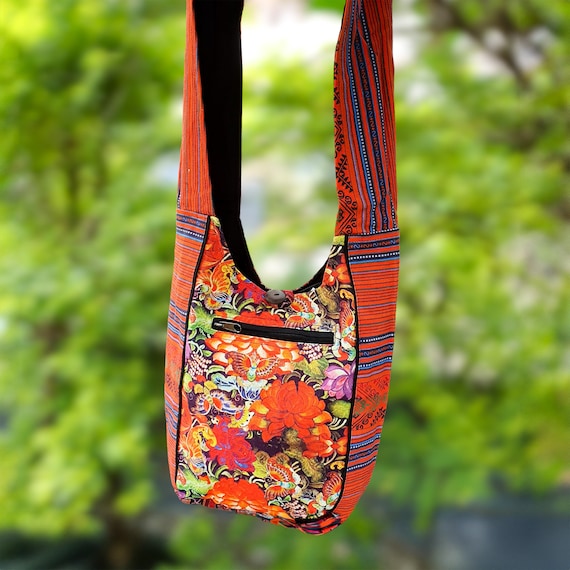 Unisex Floral Print Gheri Stripe Cotton Boho Side Shoulder Bag