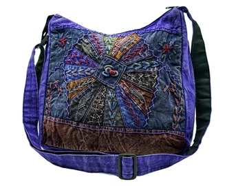 Handgemaakte multi-patroon hippie borduurwerk ontwerp Crossbody tas | Katoenen draagtas Esthetische, duurzame en ultralichte hobotassen | Zigeuner geschenken
