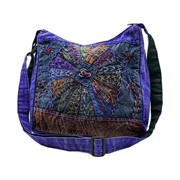 Handcrafted Multi-Pattern Hippie Embroidery Design Crossbody Bag | Cotton Tote Bag Aesthetic, Durable & Ultralight Hobo Bags | Gypsy Gifts