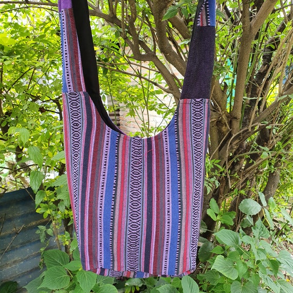 Artistic Sun Moon Print Gheri Stripe Boho Crossbody Bag With
