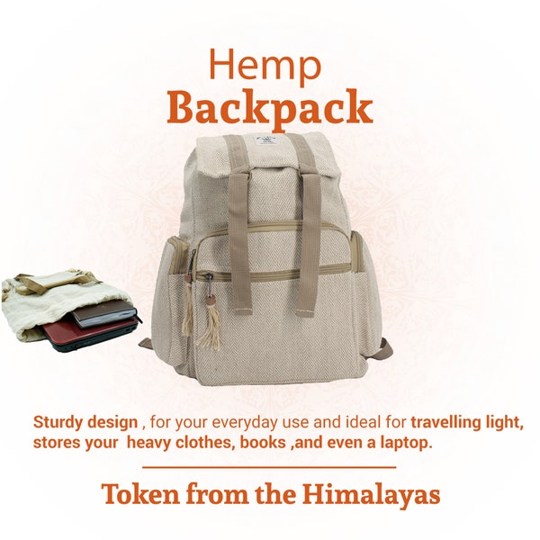 Trendy Handmade Unisex Hemp Backpack- Back to School Rucksack for Student, Teacher- Eco-friendly Knapsack Gift for Him- College Bag for Her