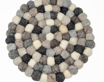 Circular Wool Felt Trivet - Handmade in Nepal with 100% Pure Wool - Ideal Housewarming Gift for Her - Free Shipping Included