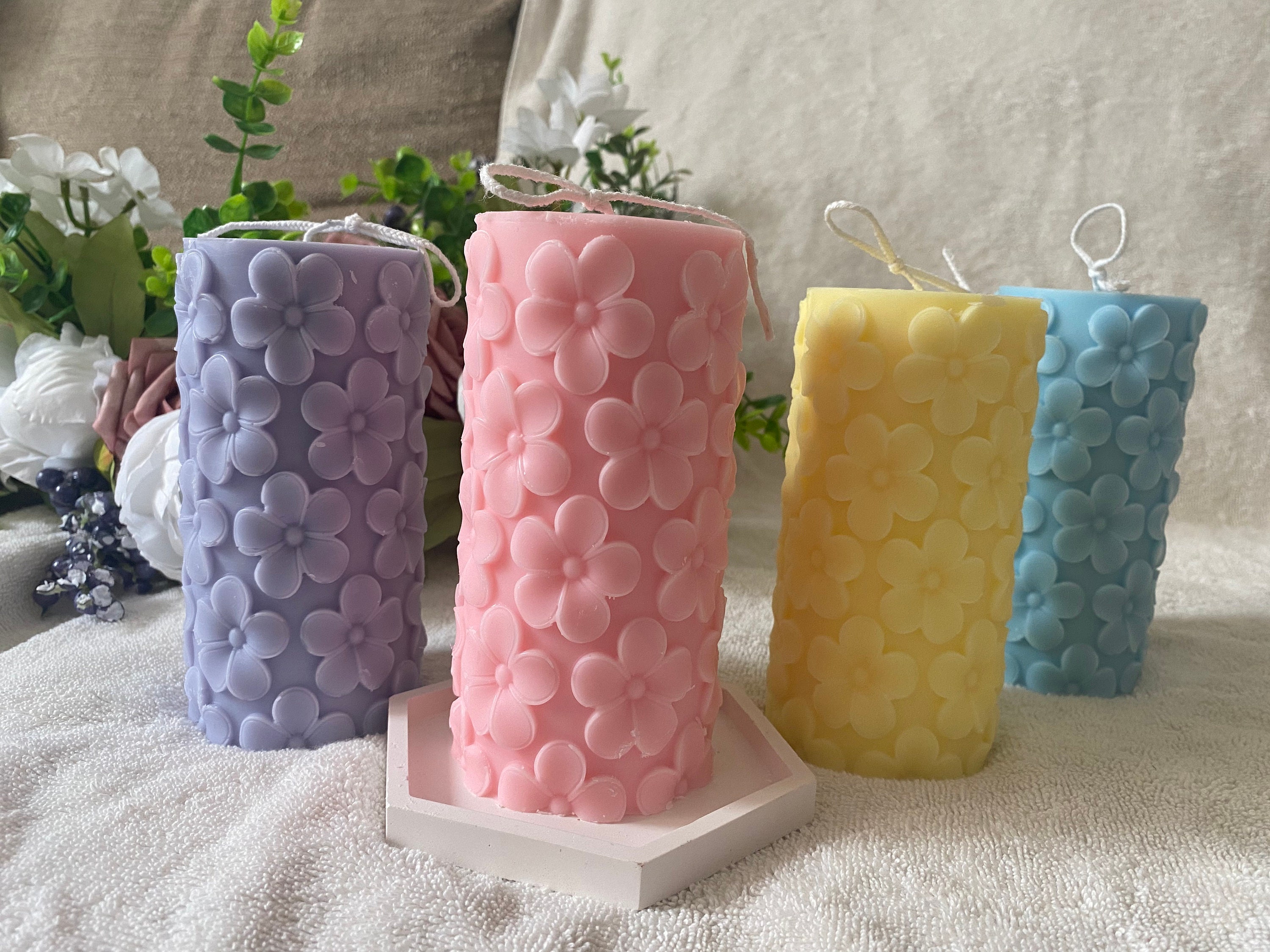 Floral Pillar Candle Decorative Candles Scented Pilar Candle Etsy