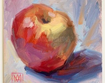 Apple #4 - 5x5", Original Oil Painting on Hardboard/MDF