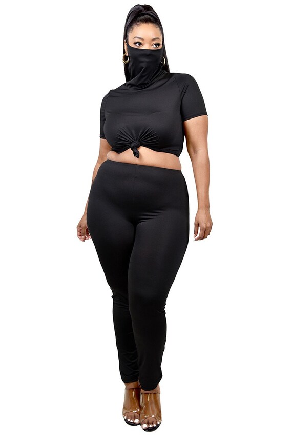 Plus Size Face Covered Two Piece Set