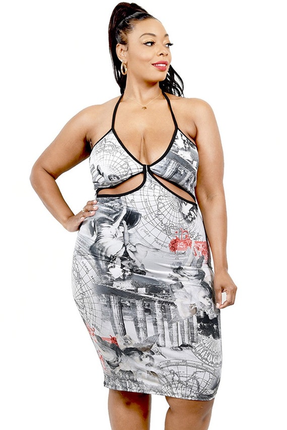 Plus Size Printed Halter Dress