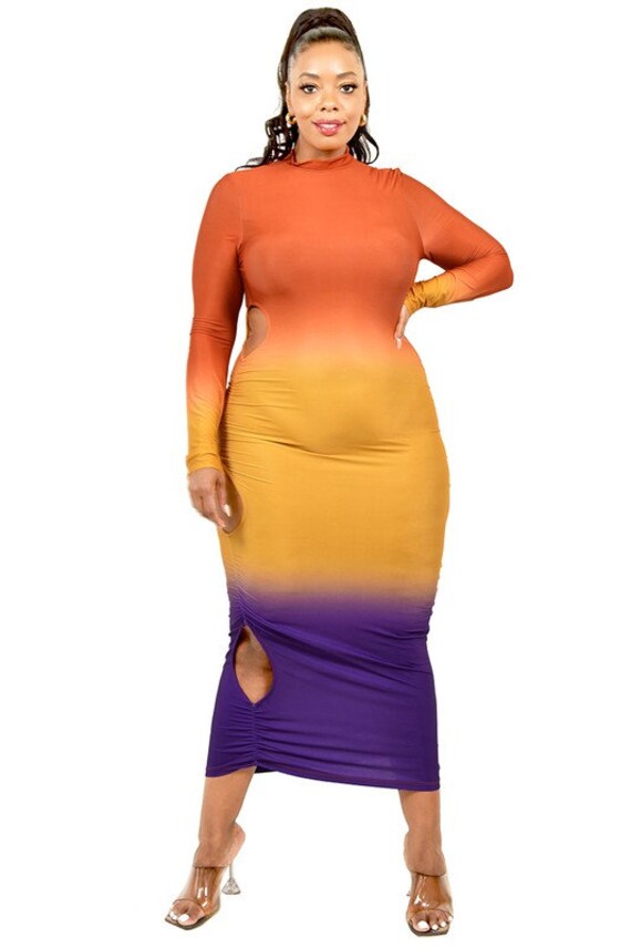 Plus Size Gradient Cutout Maxi Dress