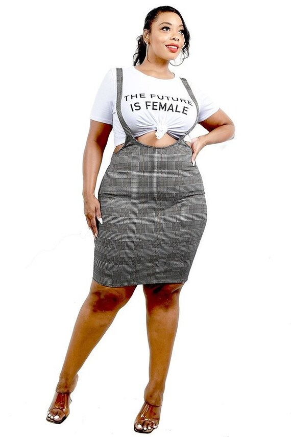 Plus Size Plaid Overall Dress