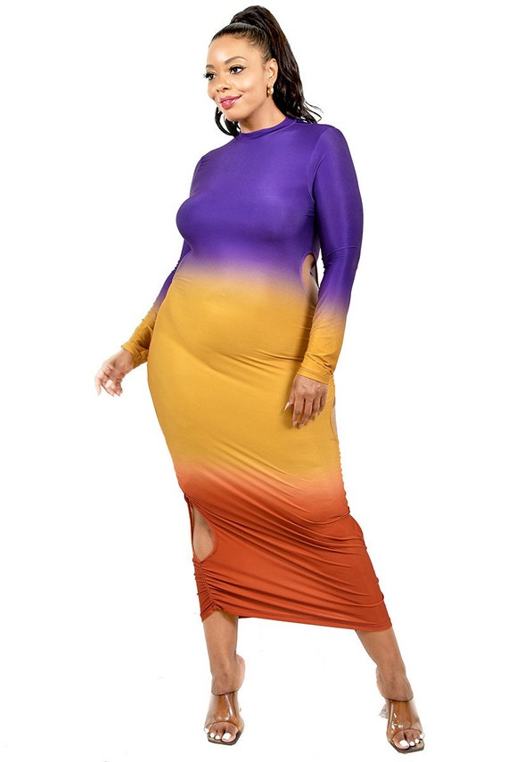 Plus Size Gradient Cutout Maxi Dress