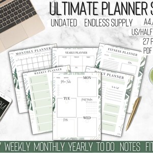 Planificador imprimible tropical Diario Semanal Mensual Anual, Conjunto de planificador, Inserciones de planificador, A4/A5/A6/Carta de EE. UU./Tamaño medio, PDF PNG