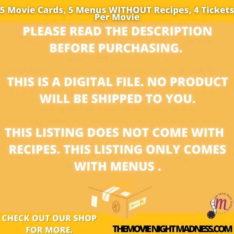 6 Mystery Dinner and Movie Printable Cards Tickets and Menus Etsy