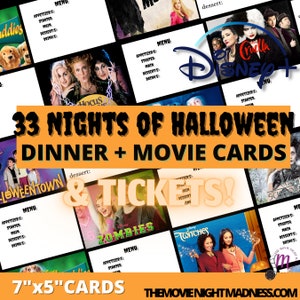 33 Days of Halloween, Mystery Dinner and Movie Printables, Tickets Included, Spooky Movie Night Menu, 33 Themed Dinners, Instant Download