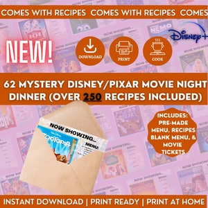 62 Tarjetas digitales de película y cena misteriosa / Tarjetas imprimibles con recetas para ideas para citas nocturnas / Regalo para novia / Descarga digital