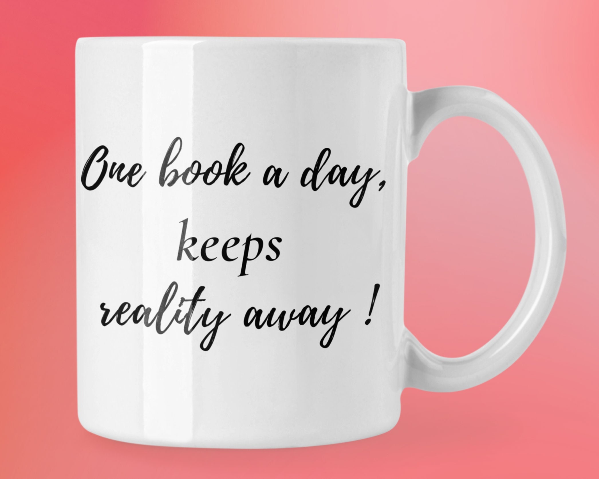 Tea Book Lover Mug - Bookworm & Tea Drinker Gift Bookclub Literary Minimalist Calligraphy 11Oz