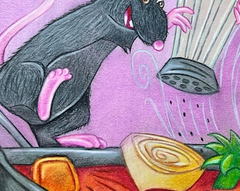 Chef Remy - Ratatouille - Ilustrações de Personagens - Ilustrações Disney - Arte - Lápis de Cor - Tinta a Óleo - Disney - Arte - Ilustração