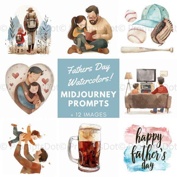 Midjourney Prompts for Fathers Day Clipart Creation, Midjourney Prompts Best Dad, Watercolor Prompts, Sports Prompts, Commercial Use